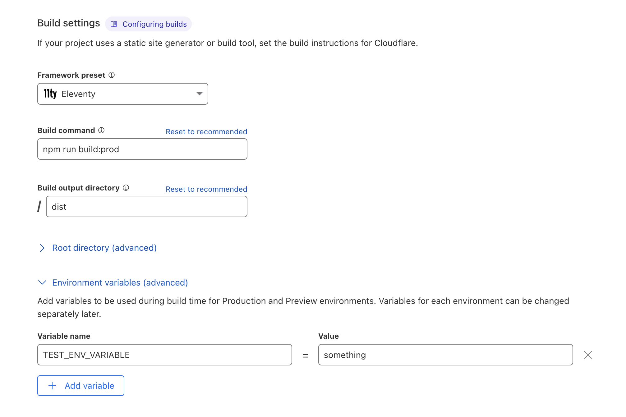 configure Cloudflare build